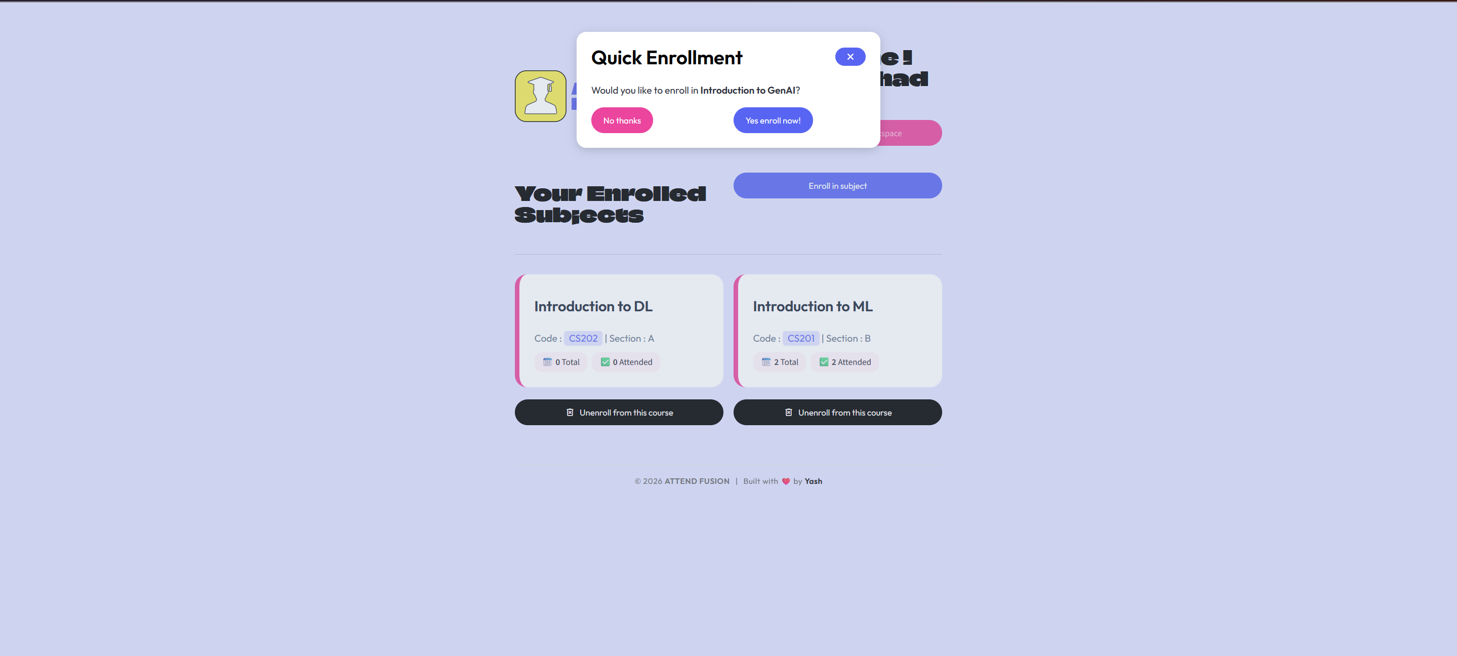 Quick Enrollment Confirmation Modal