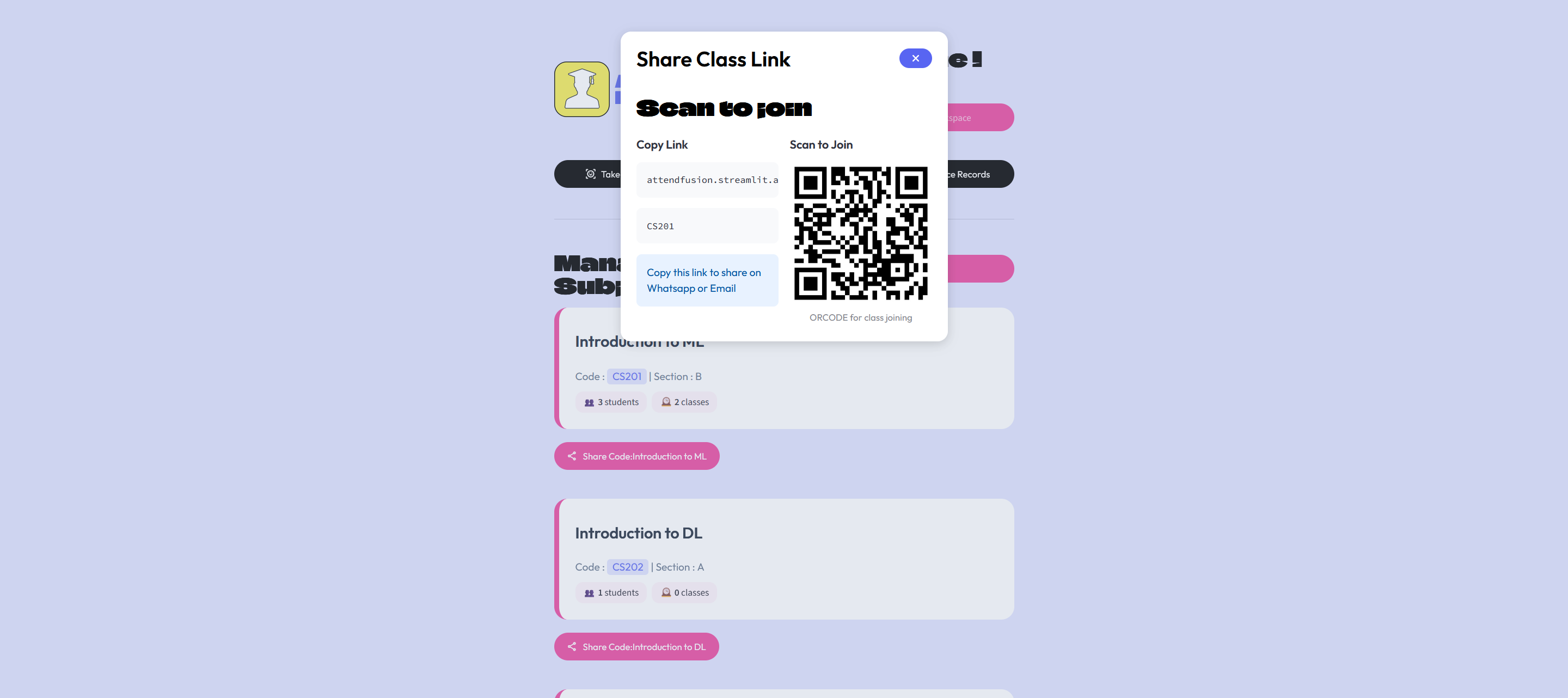 Share Class Link & QR Modal